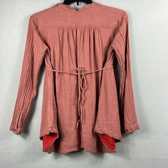 Free People Womens VNeck Long Sleeve Peasant Blouse Size Small Red Lined - Picture 2 of 8